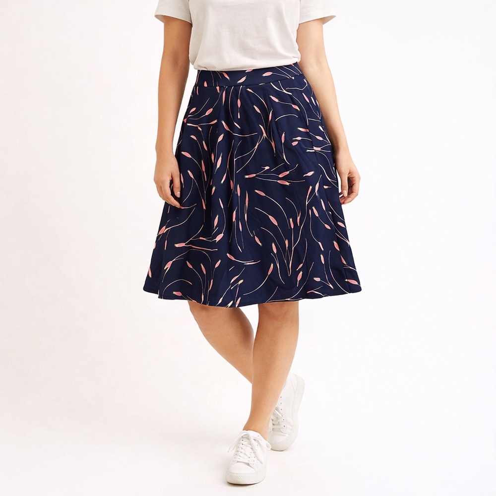 Black Floral A-Line Skirt – Large (12–14)